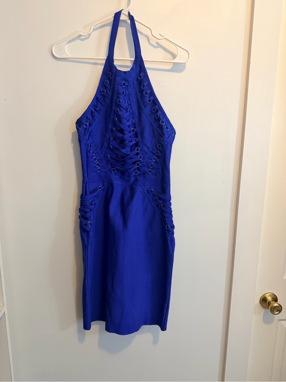 Fashion Nova Cobalt Blue One-Shoulder Lace-Up Bodycon Dress - Picture 1 of 2